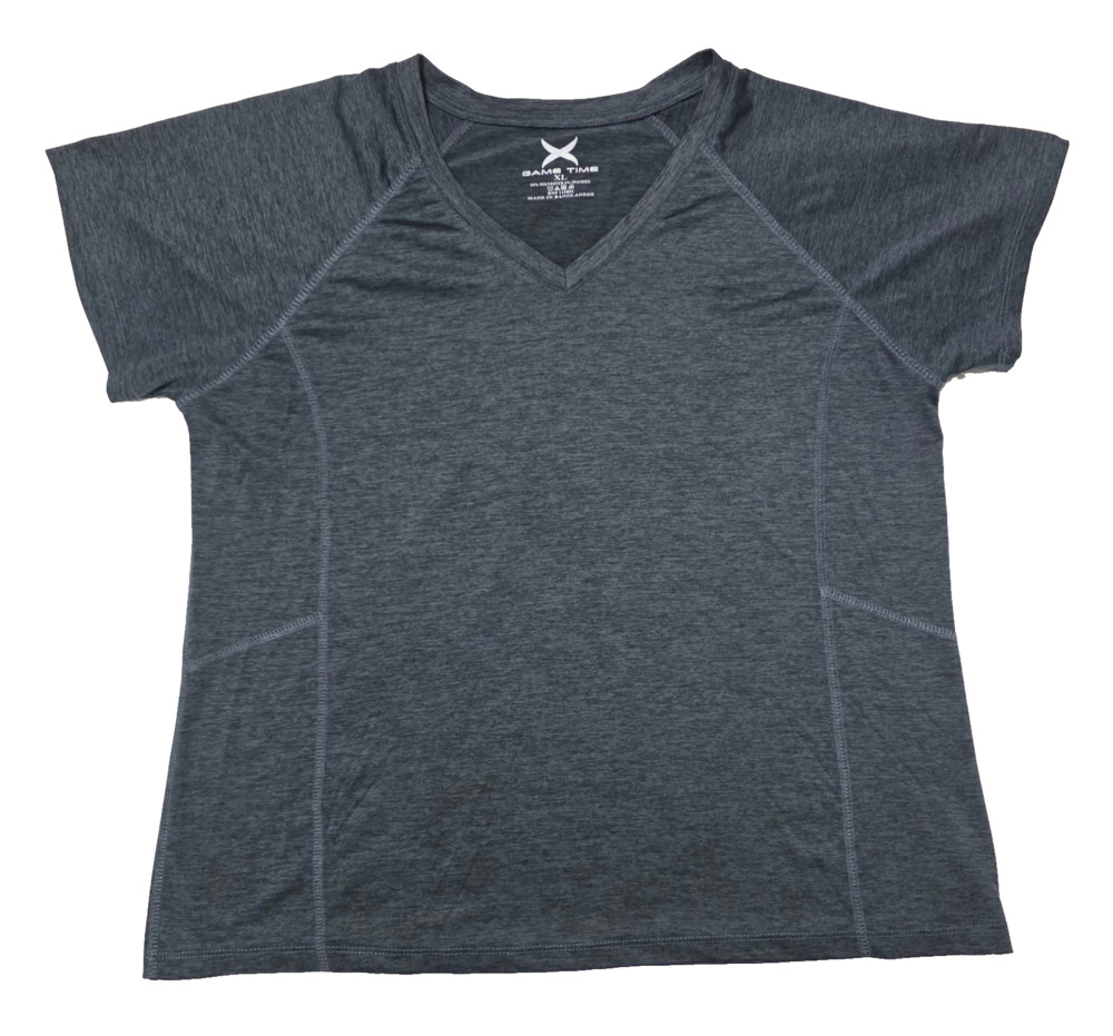 GAME TIME Women's Charcoal Grey V-Neck Athletic T-Shirt Size XL Short Sleeve